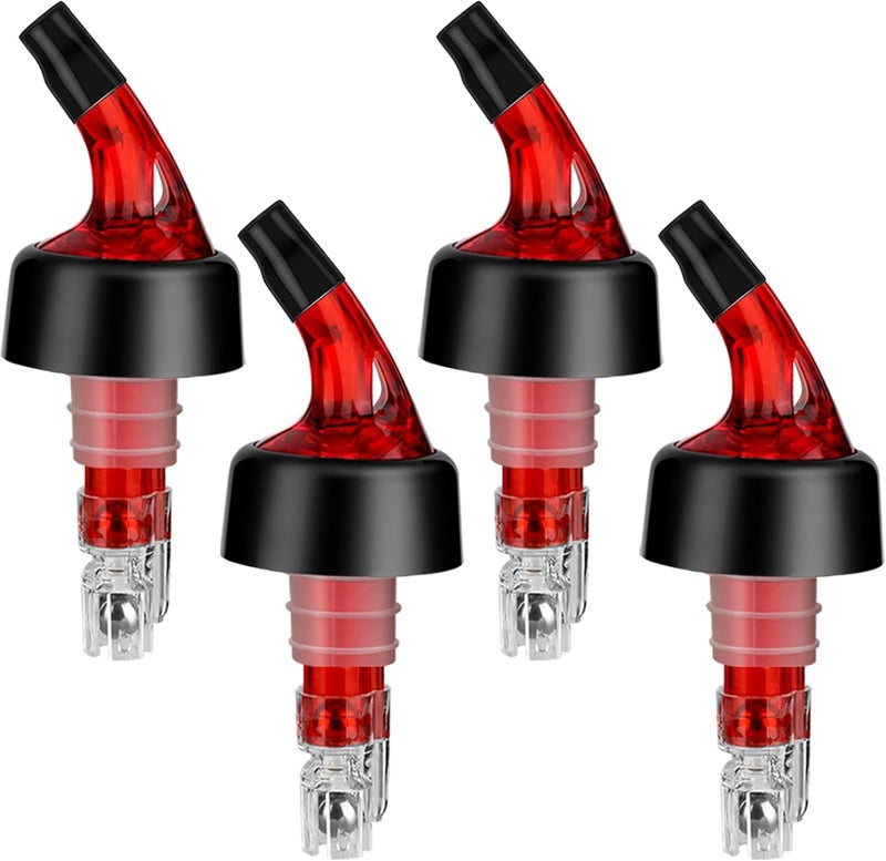 NFFIBDH Automatic Measured Bottle Pourer - Quick Shot Spirit Measure Pourer with Dust Caps for Wine Cocktail Home Bar Tools - 1.5oz/45ml(Red, 4 Pack) - Image 1